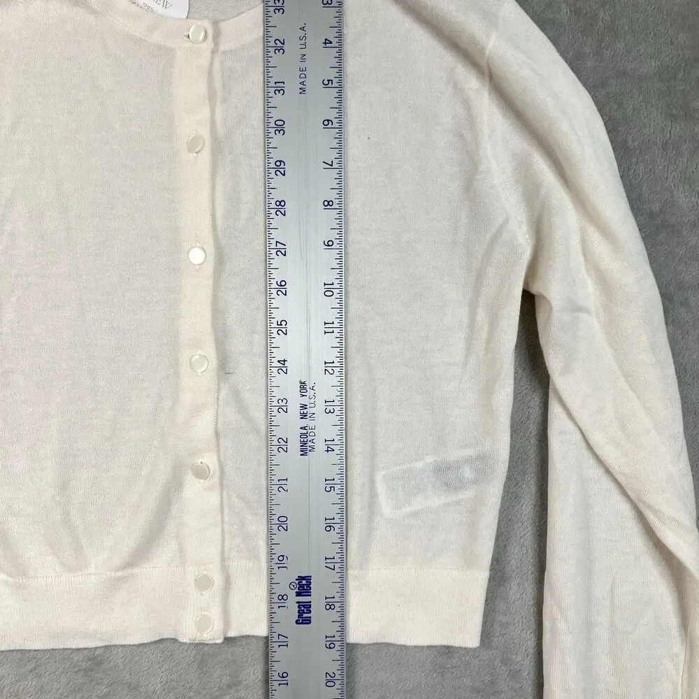 J Crew Cashmere Cardigan Women S Ivory Cropped Button Front Featherweight BZ400